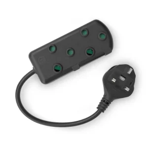 RCT 2 SA SOCKET MULTIPLUG WITH UK PLUG - Black